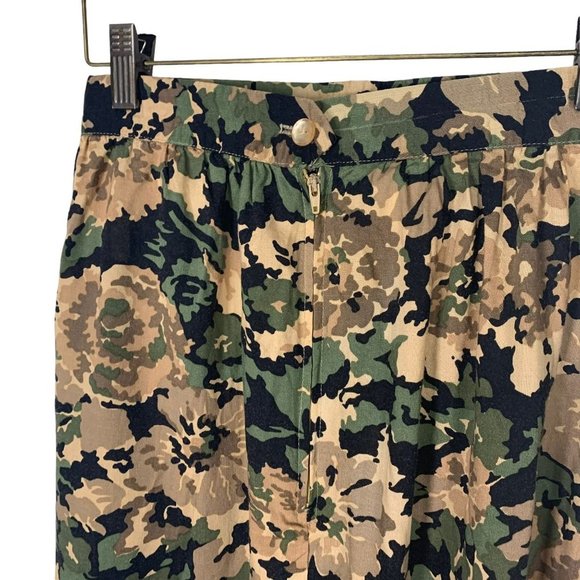 Vintage 90s Green Tan Floral Print Full Skirt Small - Picture 7 of 7